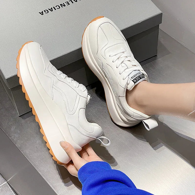 Women's beige cattlehide leather low-top casual sports shoes with cross-strap design
