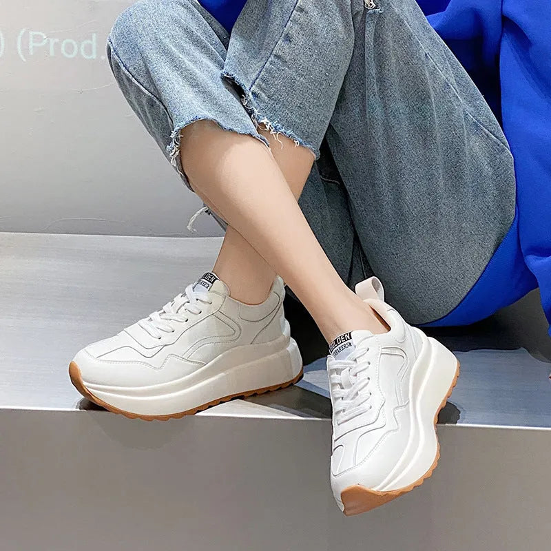 Women's beige cattlehide leather low-top casual sports shoes with cross-strap design