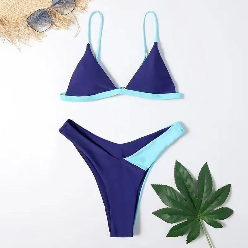 Women's nylon swimsuit briefs set with matching bra in European and American style