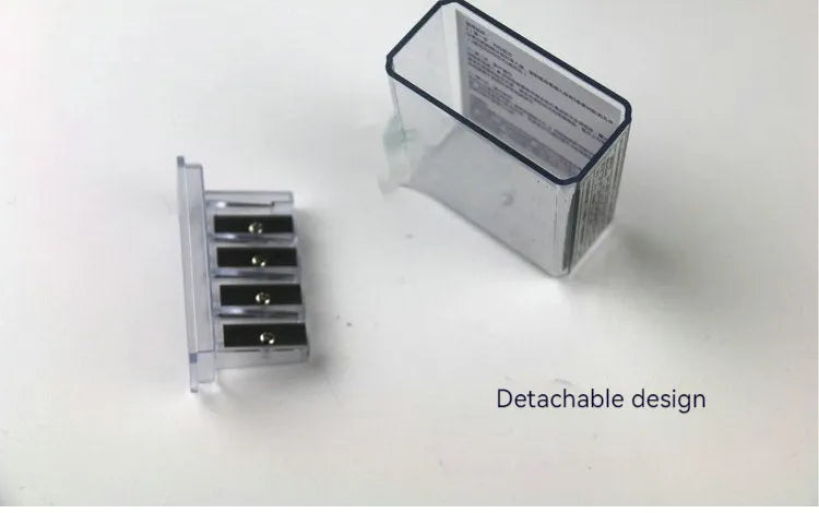 Geometric-shaped four-hole pencil sharpener with plastic construction and screwdriver accessory