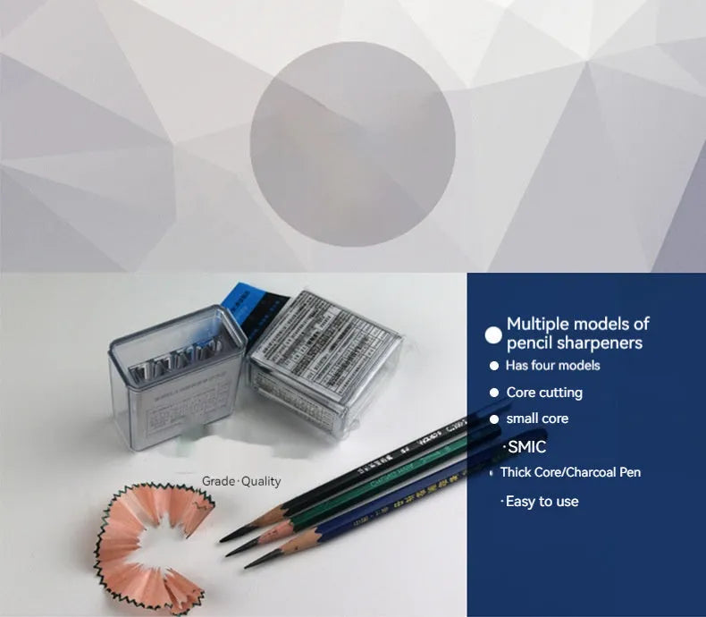Geometric-shaped four-hole pencil sharpener with plastic construction and screwdriver accessory