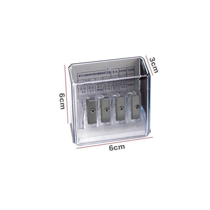 Geometric-shaped four-hole pencil sharpener with plastic construction and screwdriver accessory