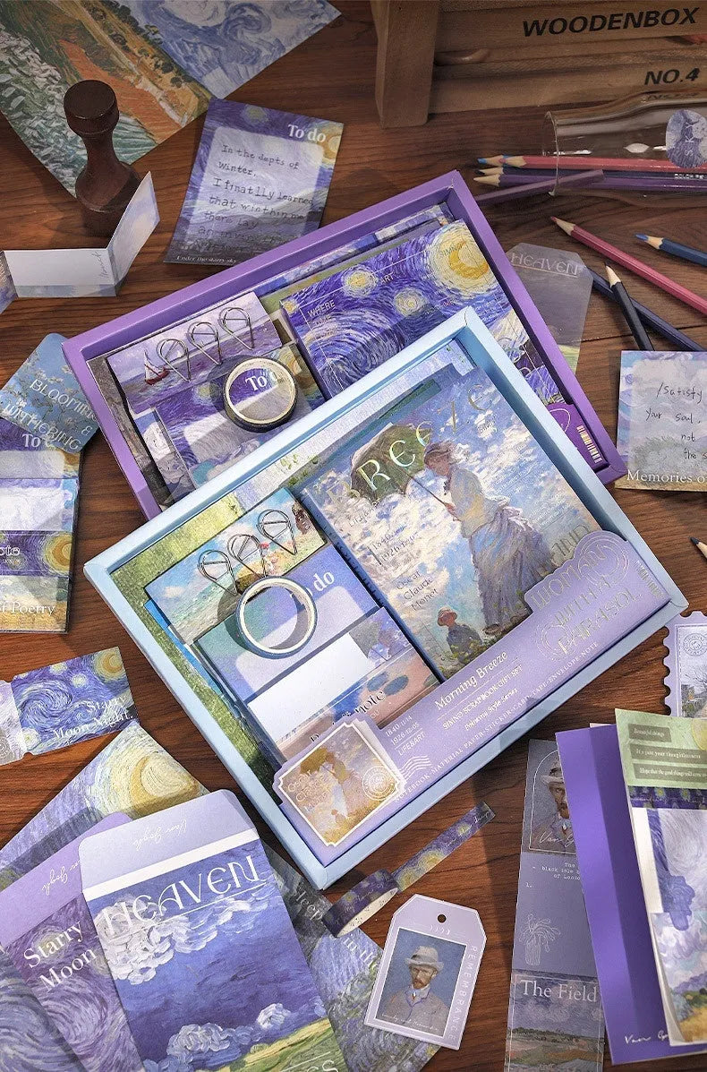 A6 grid notebook creative gift box with artistic plaid design containing 12 stationery components