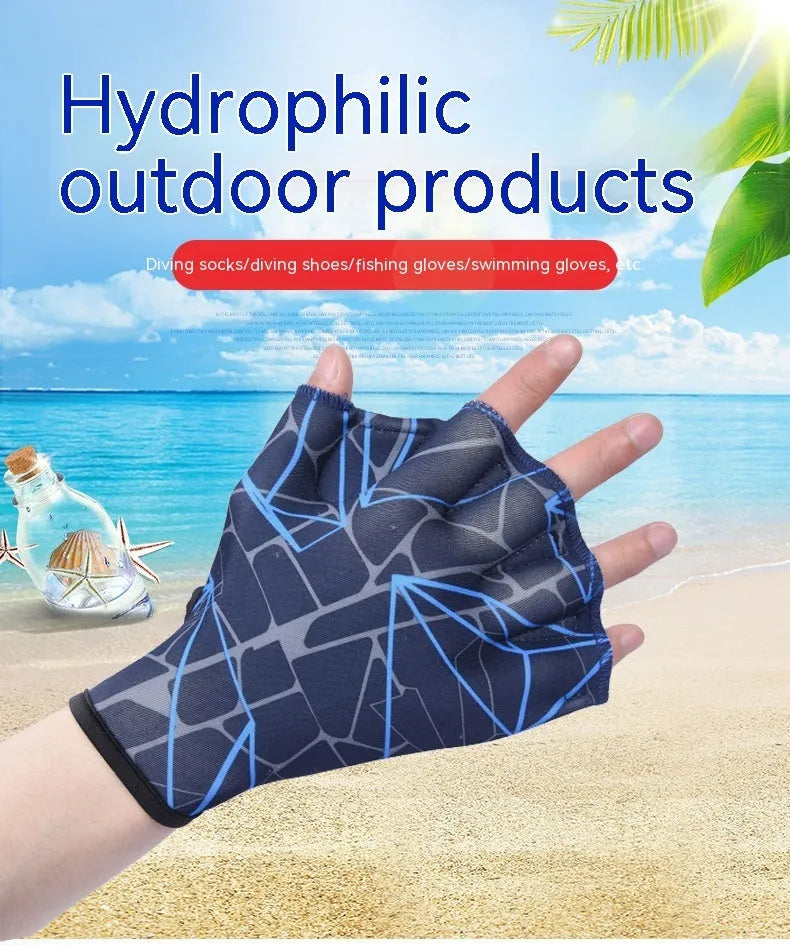 Duck feet webbed swimming gloves in nylon material for outdoor water training