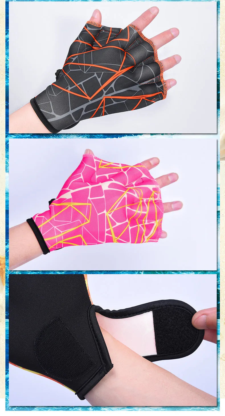 Duck feet webbed swimming gloves in nylon material for outdoor water training