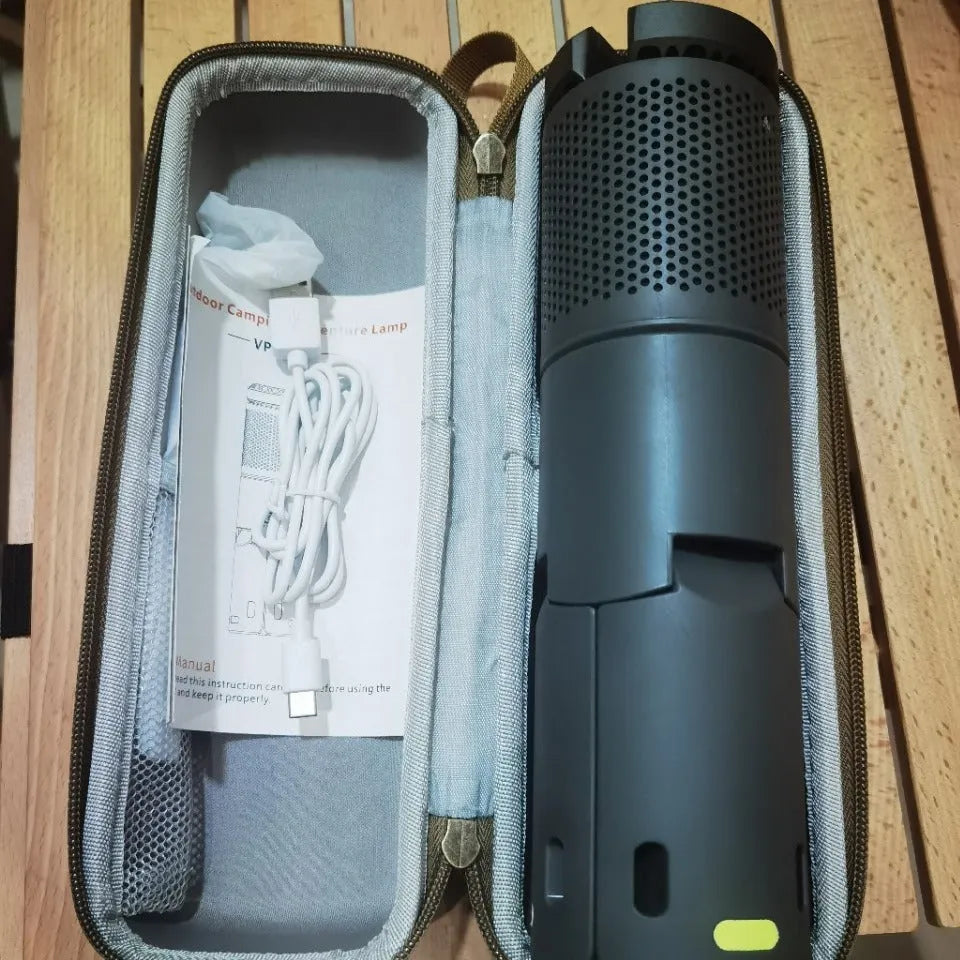 Portable LED camping lantern in off white or dark gray with button switch