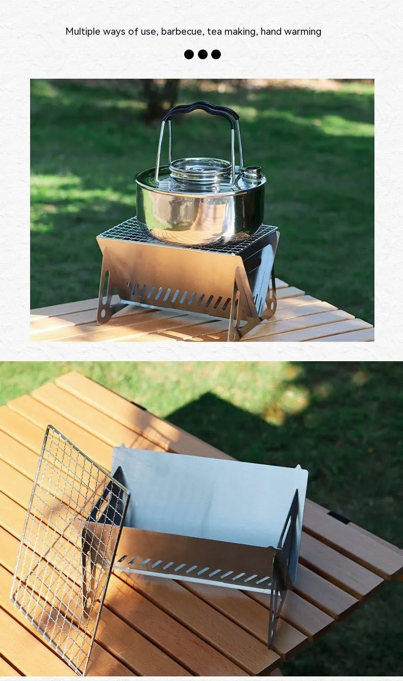Large folding stainless steel barbecue oven body with grill rack for outdoor camping