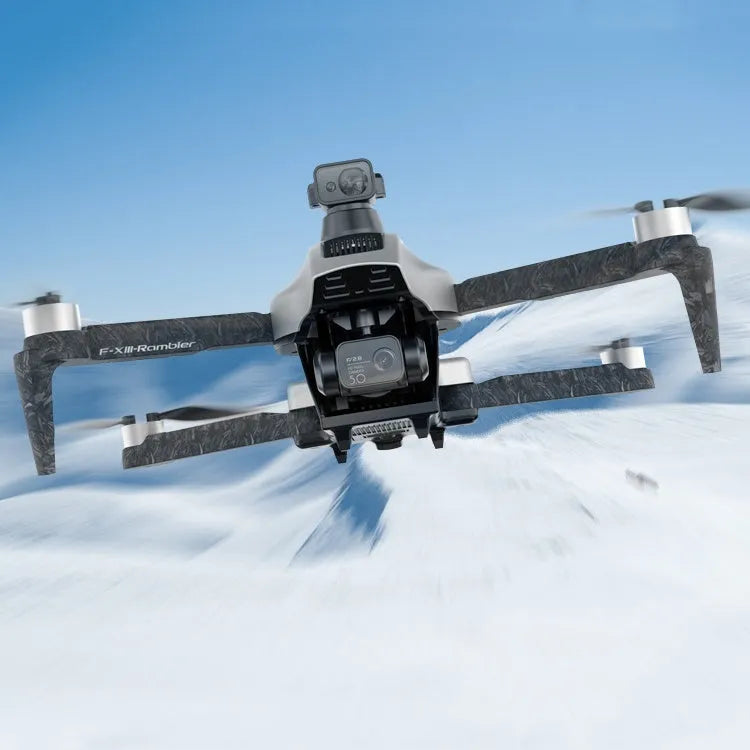 White folding quadcopter drone with 4K camera, three-axis gimbal, and obstacle avoidance sensors in folded position