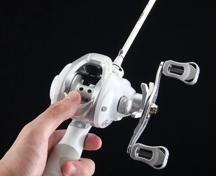 White micro bait casting fishing reel for ET drop wheel systems