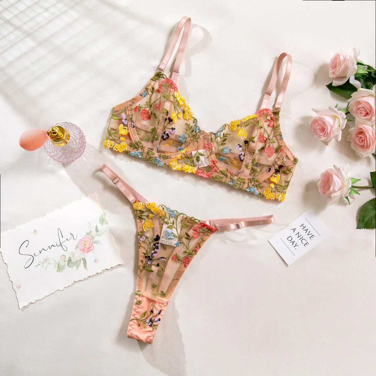 Women's floral underwear set in polyester fibre showing pure desire style bikini design