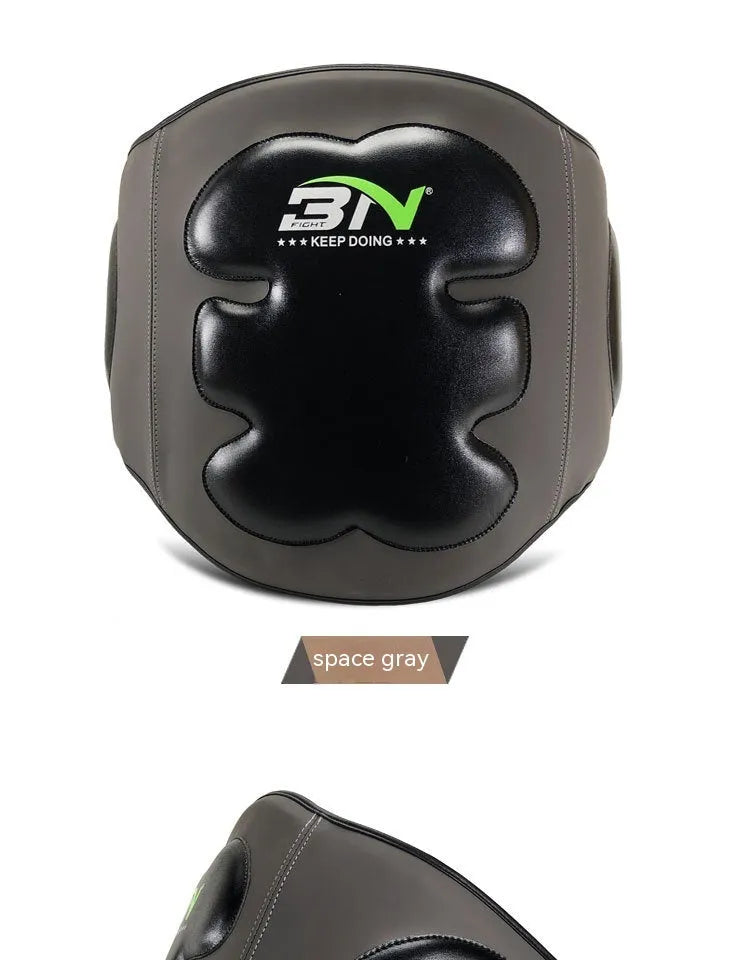Boxing chest protection target with adjustable waist strap in dark grey or khaki colour