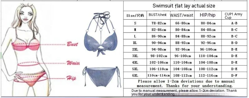 Women's blue printed split bikini swimsuit with separate top and shorts components
