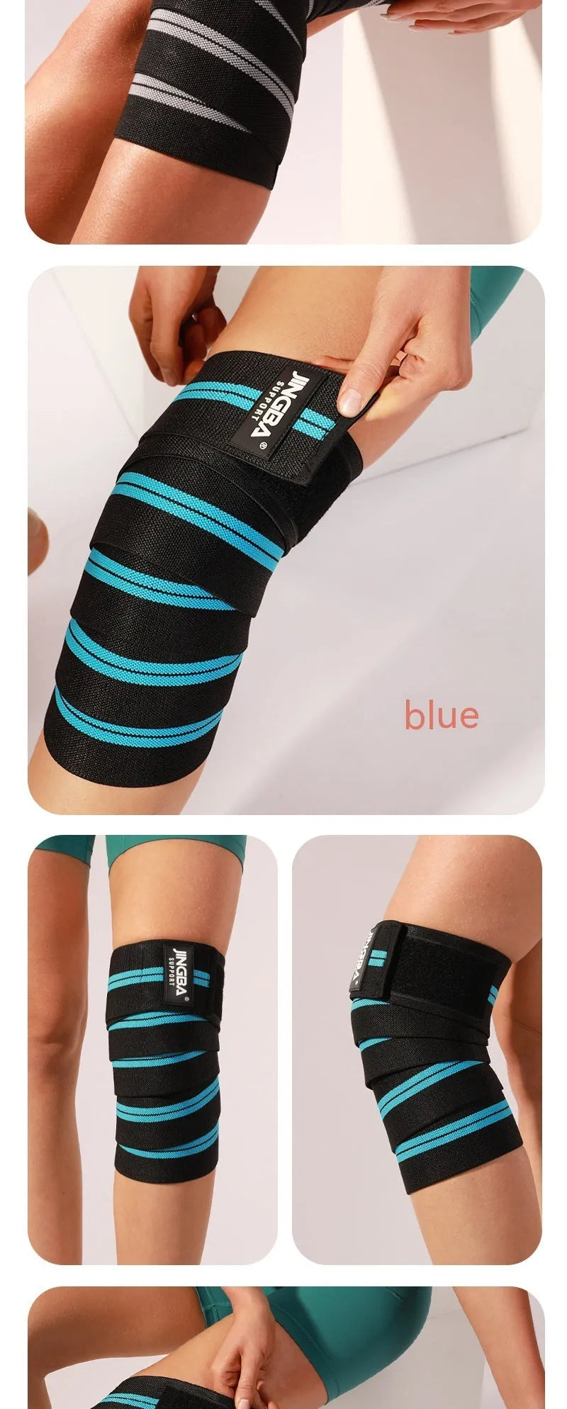 Adjustable adult knee pads in blue, red, yellow or grey for weightlifting and multiple sports