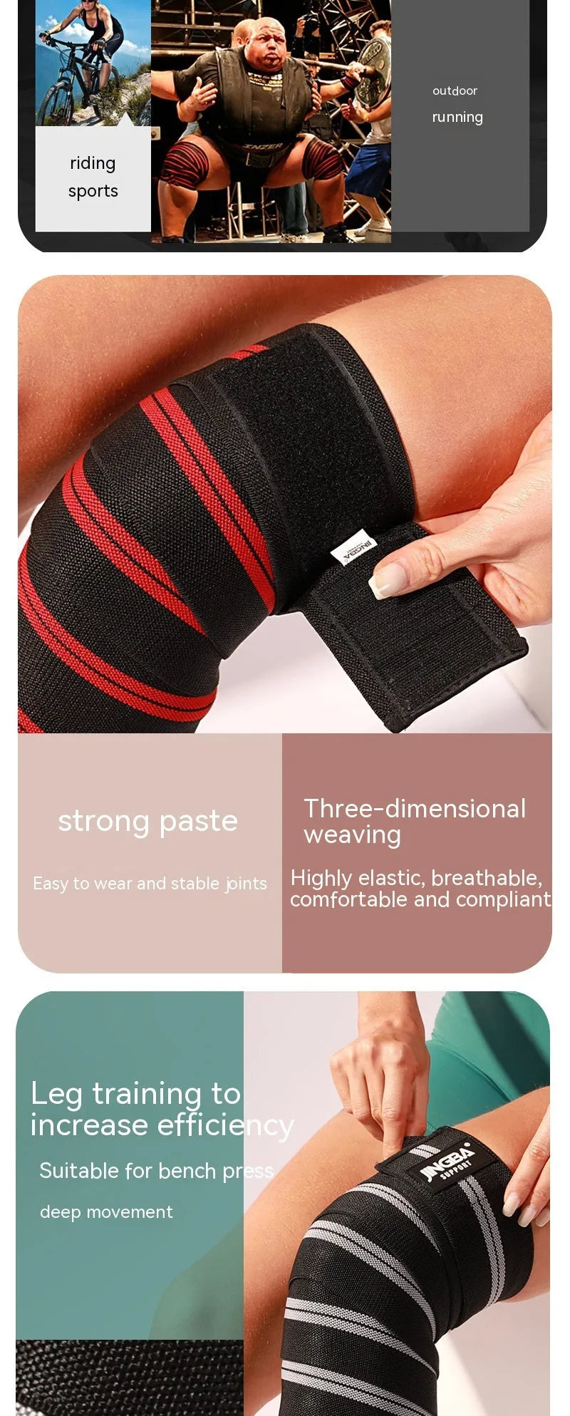 Adjustable adult knee pads in blue, red, yellow or grey for weightlifting and multiple sports