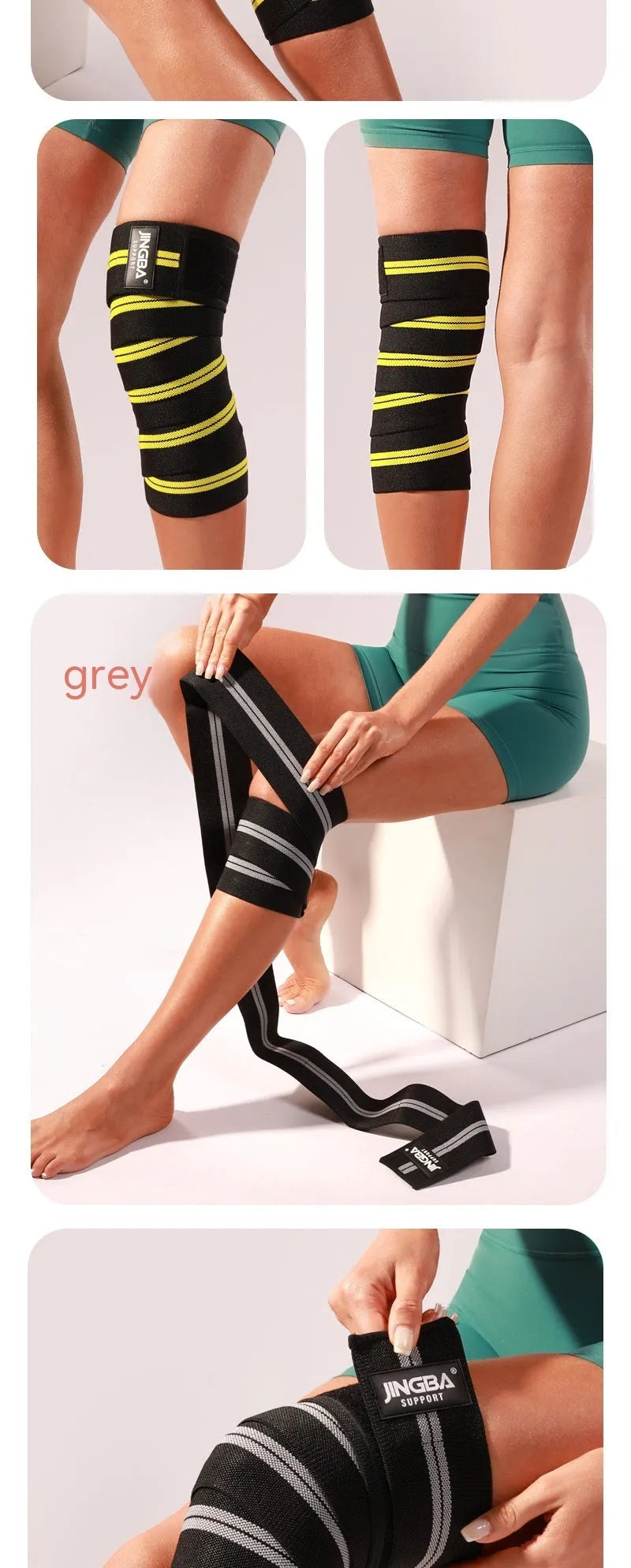 Adjustable adult knee pads in blue, red, yellow or grey for weightlifting and multiple sports