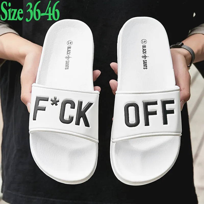 Men's open-toe personalised slippers with rubber sole in black and white colour options