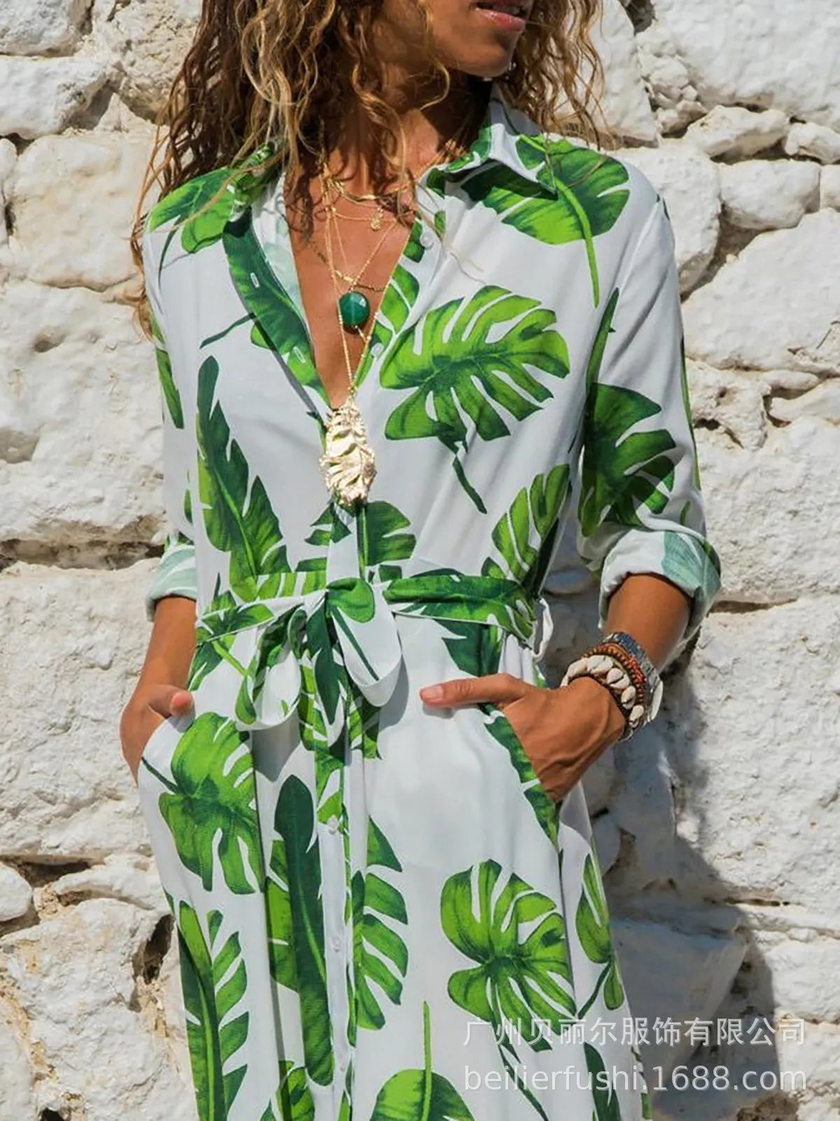 Women's vintage chiffon A-line dress with V-neck and high waist in printed polyester fabric available in multiple colours