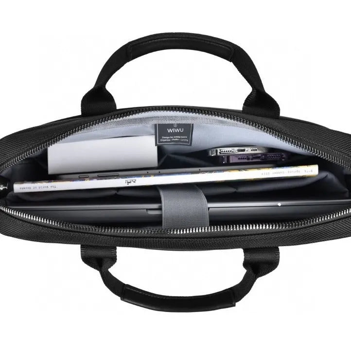 Black Oxford cloth laptop backpack with multiple compartments and a separate padded computer layer.