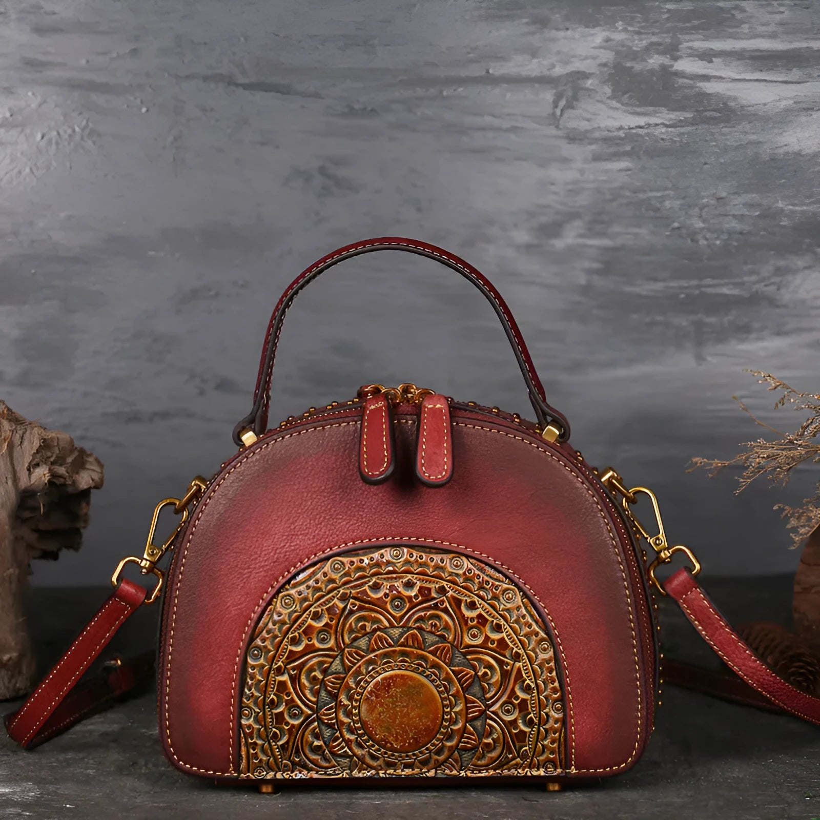 Vintage suede leather handbag in Bean Shahong colour showing internal ID pocket and mobile phone compartment.
