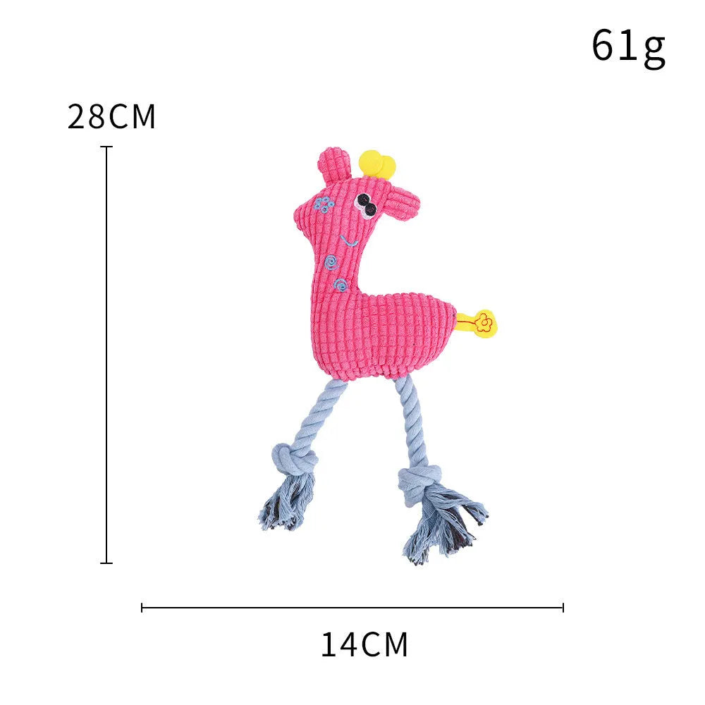Blue deer-shaped plush dog toy with corn grain texture and sound feature