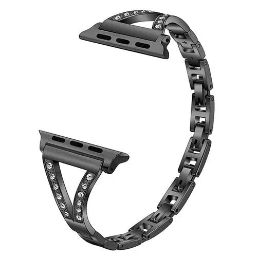 Stainless steel Apple Watch strap with diamond studs in gold metal finish