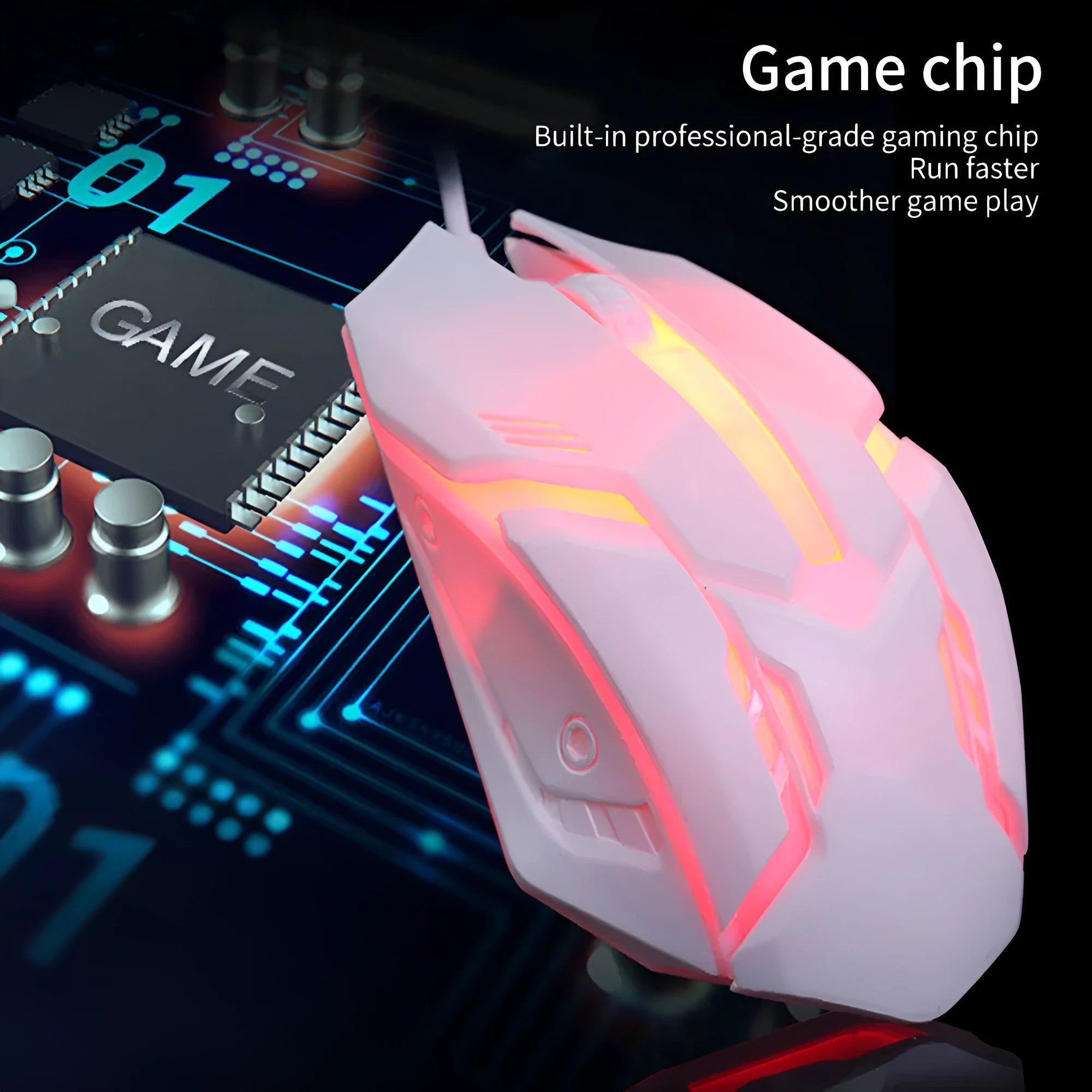 Wired USB luminous mouse in black or white with 1600DPI resolution and 1.3 metre cable