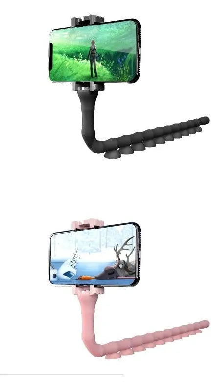 Flexible rubber phone holder with suction cup showing 62cm length and 360° rotation