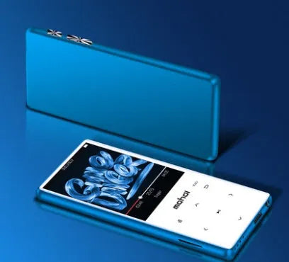 Black portable MP3 player with 2.4 inch touchscreen displaying music playback interface