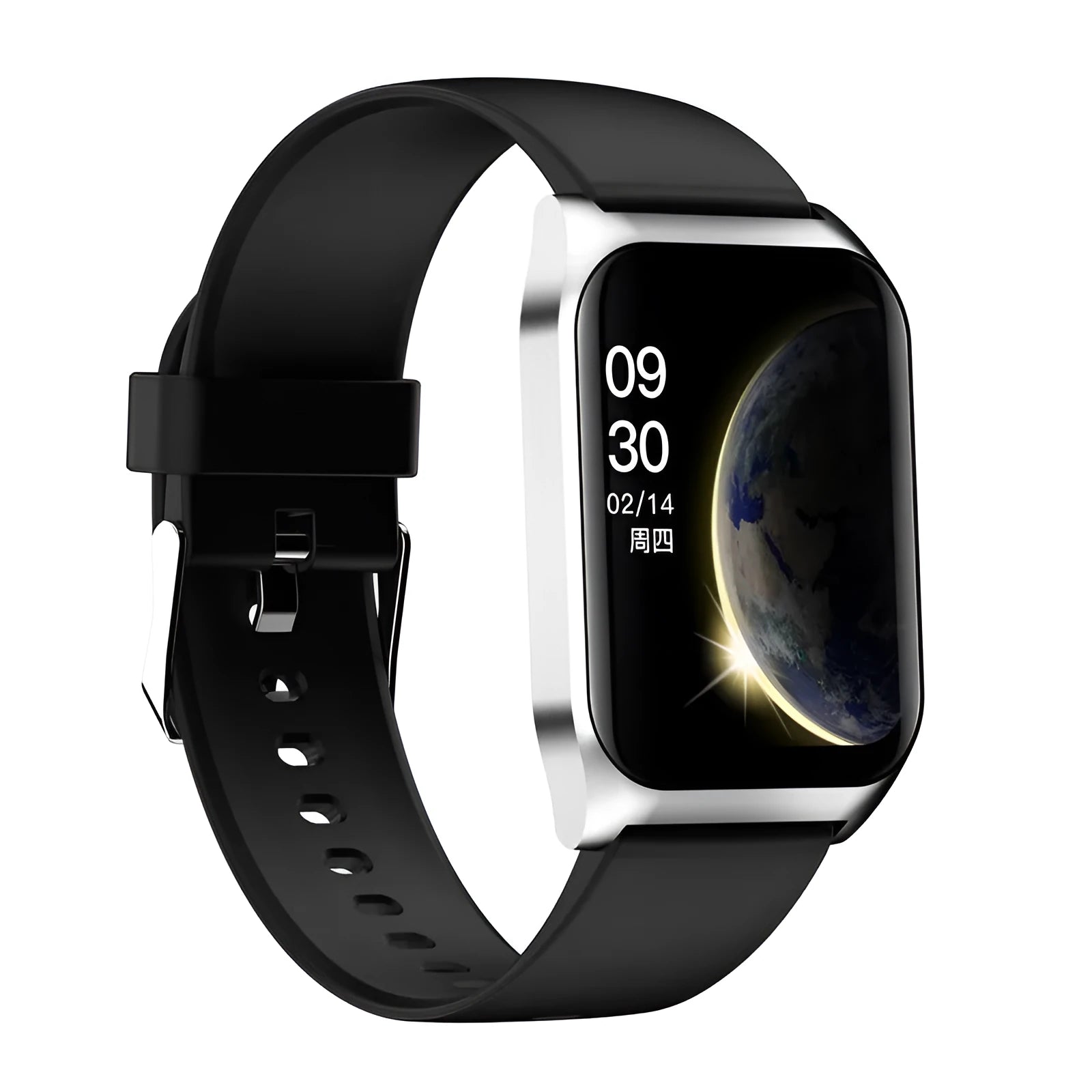 Black or silver smart watch with heart rate monitor, Bluetooth call and music playback on a 1.69-inch screen