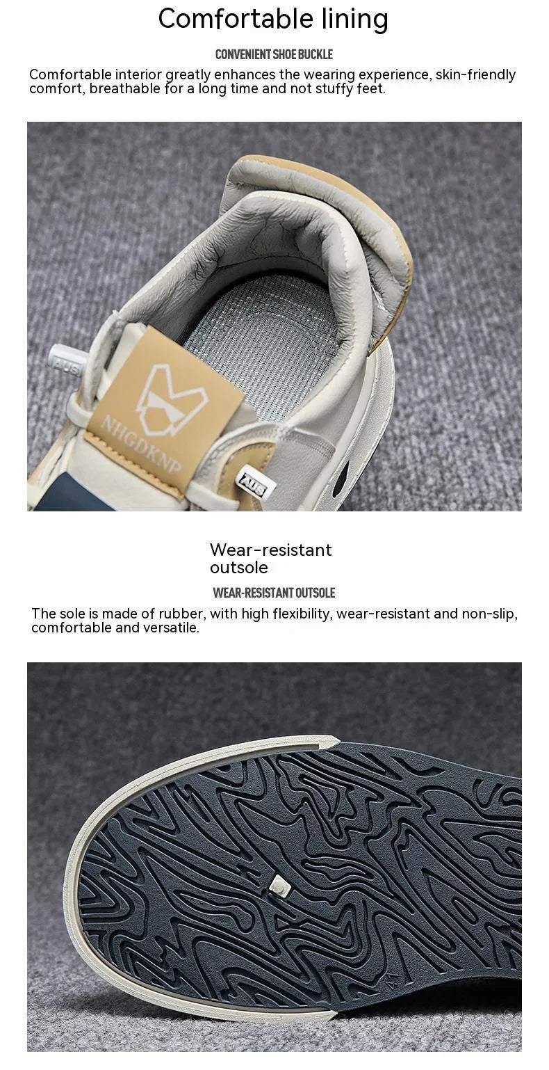 Men's beige low-top casual sneakers with elastic band closure and round toe.