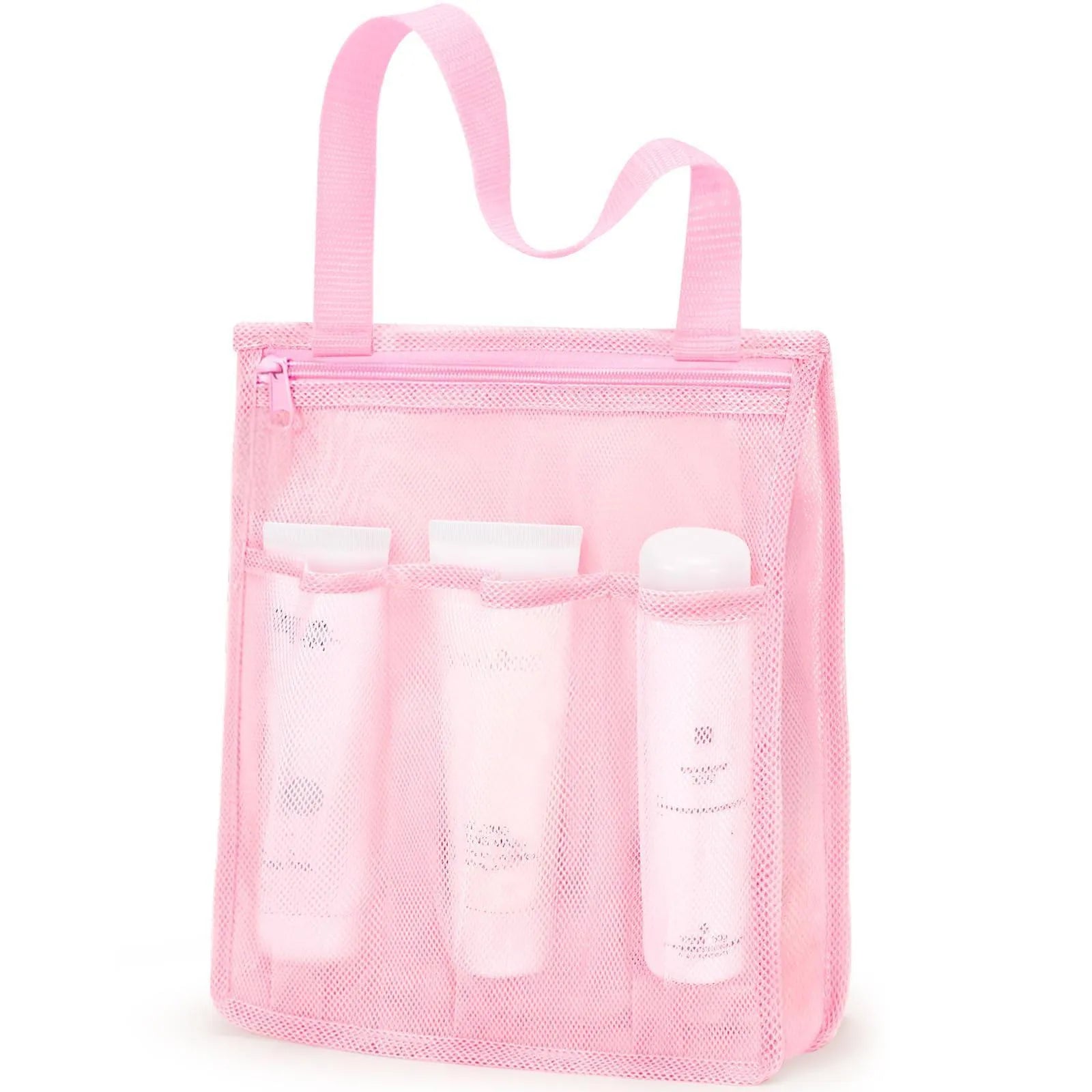 Black or pink polyester swimming gym bag showing dry wet separation compartments and mesh pocket construction