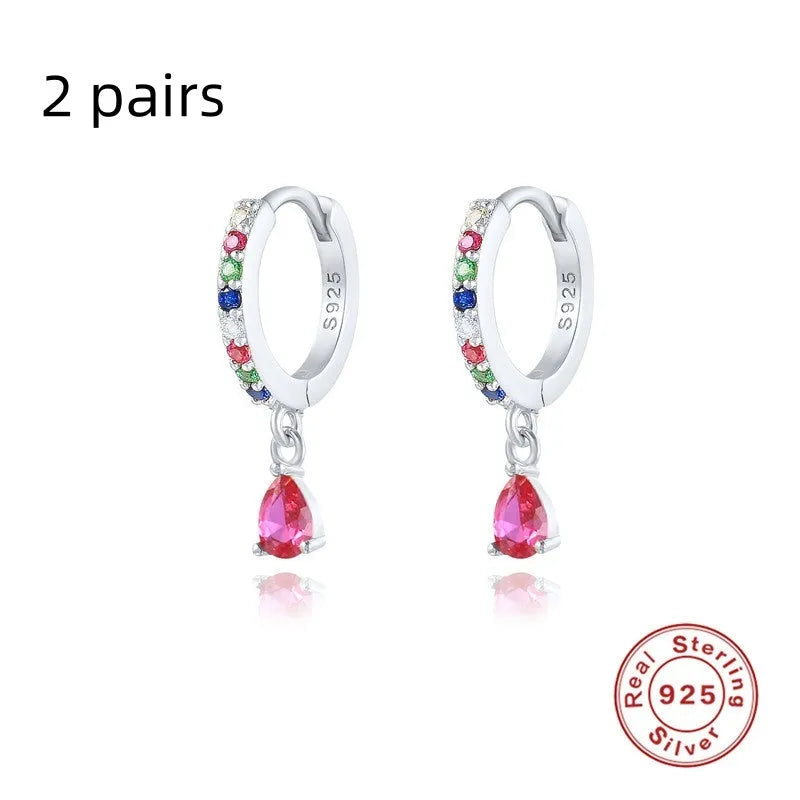S925 sterling silver geometric water drop earrings with electroplated gold or silver finishes and gemstone options