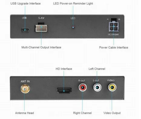 Black Car Mirror Link Box Wi-Fi converter with power cable, AV cable, antenna, and manual