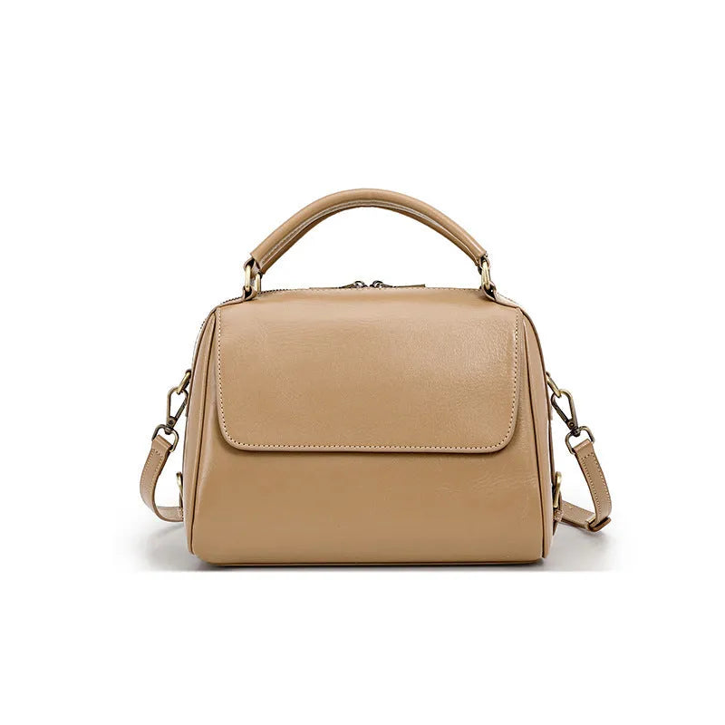 Women's genuine leather crossbody tote bag in cross square design with multiple compartments