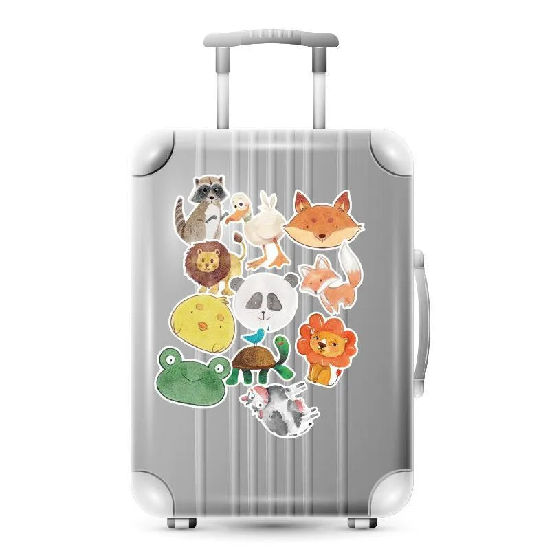 Set of 36 retro-themed beach and surfing stickers with matte finish, sizes ranging from 6 to 10 centimetres.