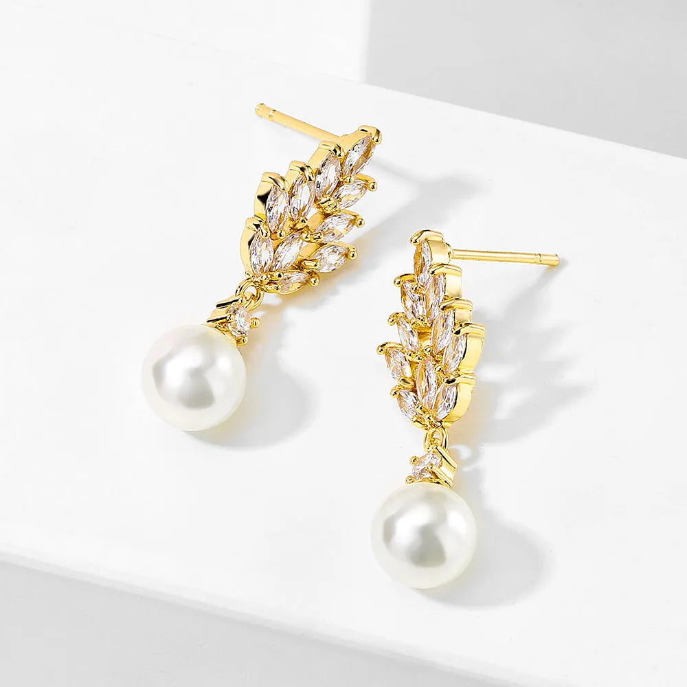 Geometric flower earrings with micro inlaid zircon stones in gold, platinum and rose gold plating options