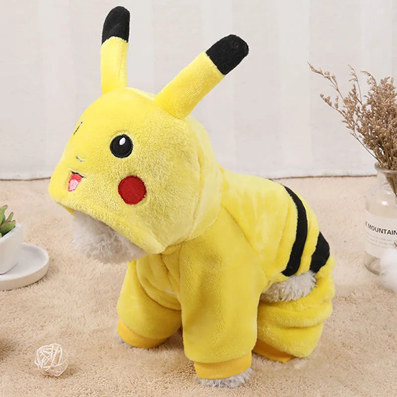 Fleece hooded pet coat for dogs and cats in cartoon design, available in six sizes