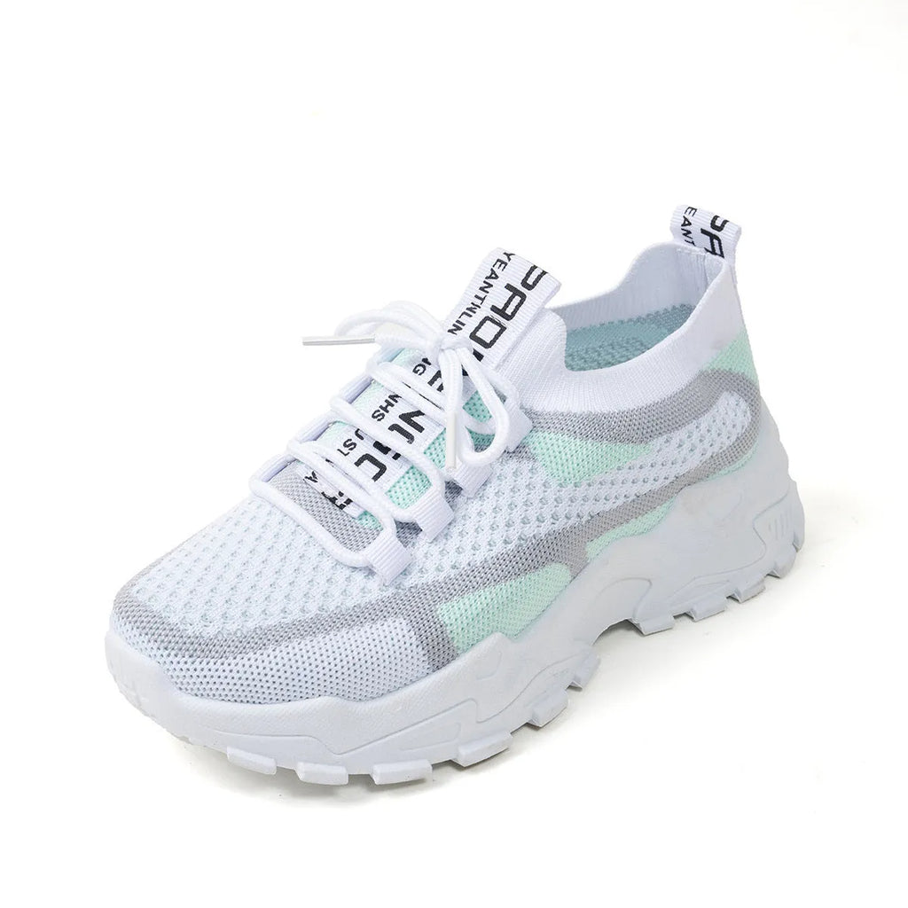 Women's Flyknit mesh lace-up sneakers in multiple colours on a rubber sole.