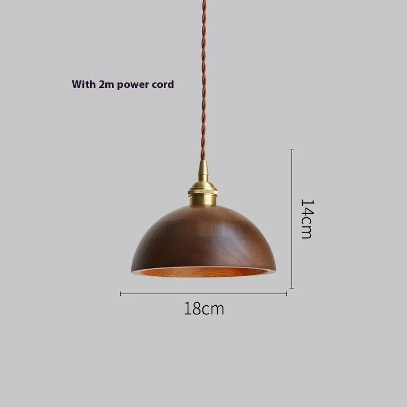 Copper and black walnut wood art single-head droplight chandelier with E27 holder