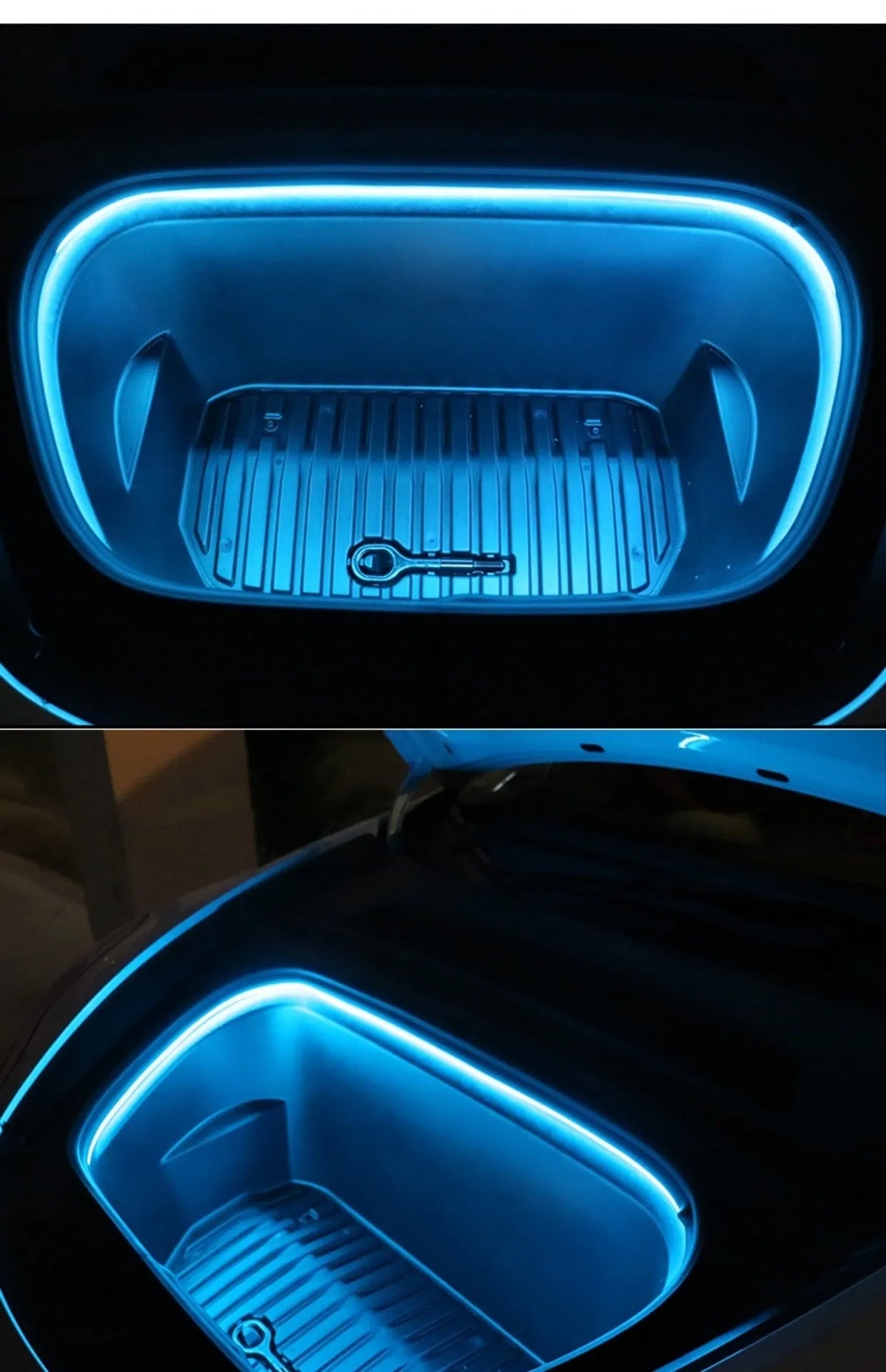 Tesla Model 3 Y front backup box ambience light interior modification with soft silicone light bar