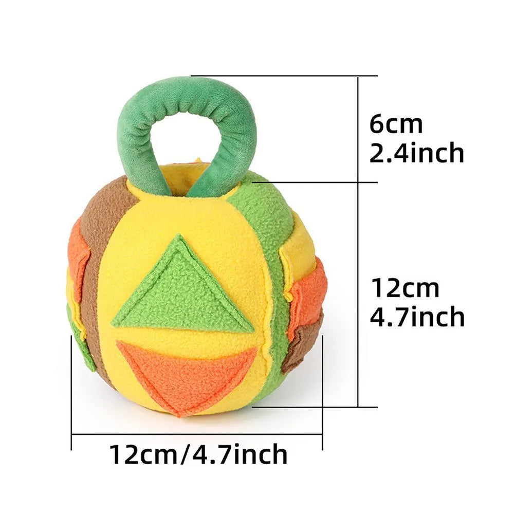 Green or pink polyester dog squeaky plush ball toy with treat pockets