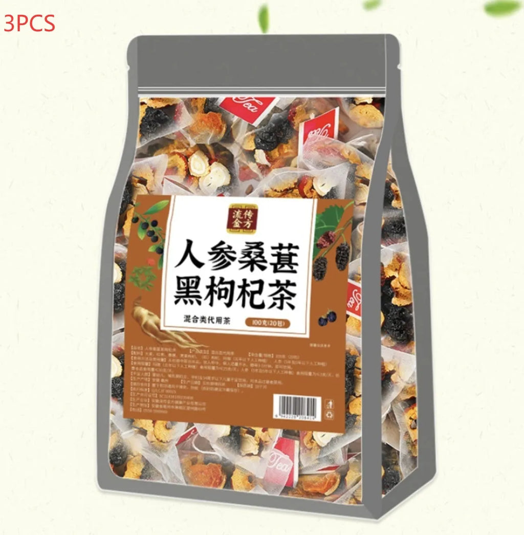 Ginseng black wolfberry tea in 40 individual sachets with total 200g weight