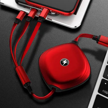 3 in 1 telescopic charging cable extended to 120 cm length with multiple connector options