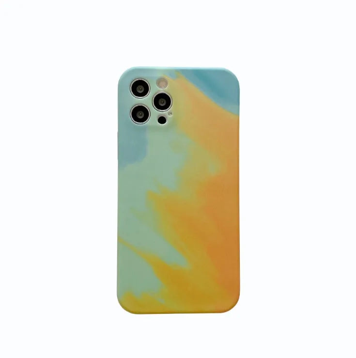 Abstract gradient geometry silicone phone case for iPhone models showing blue colour variation