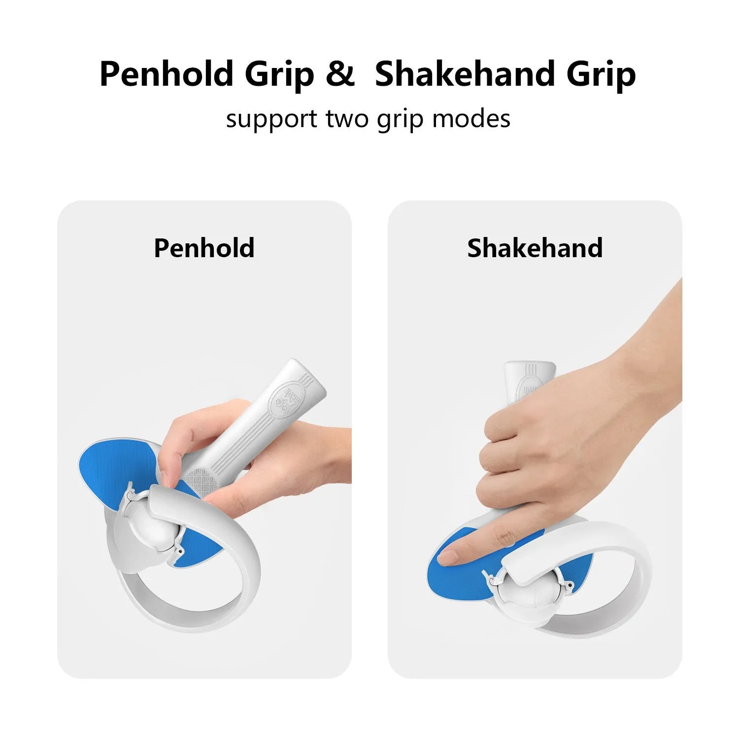 Red and blue silicone hand grips for Pico 4 VR controllers in table tennis configuration