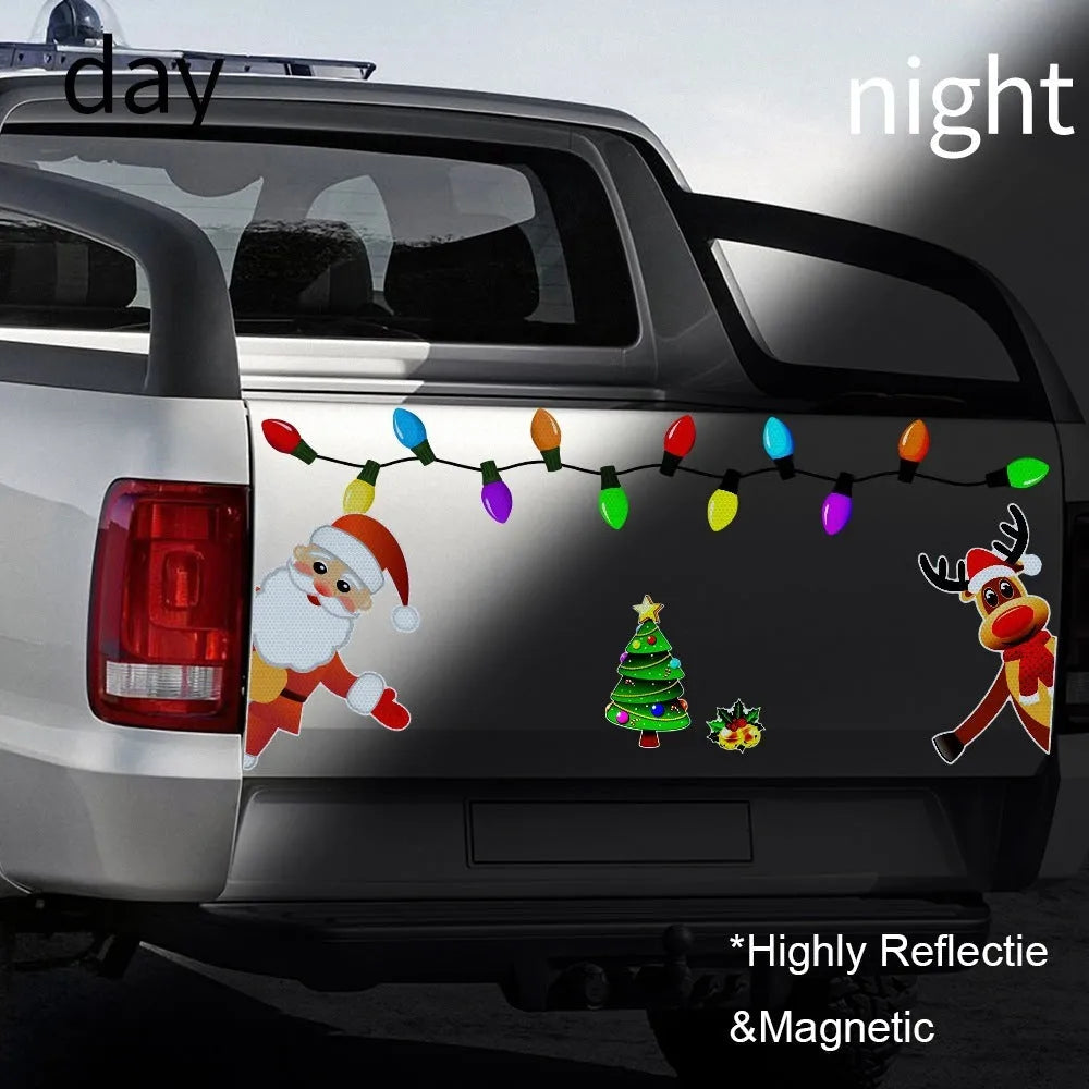 Christmas elk cartoon design reflective magnetic car decoration sticker with 6 colour thread detailing