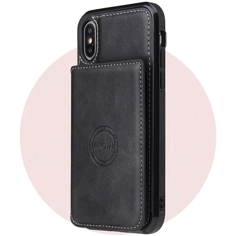Imitation leather card wallet phone back cover case for iPhone in multiple colours.
