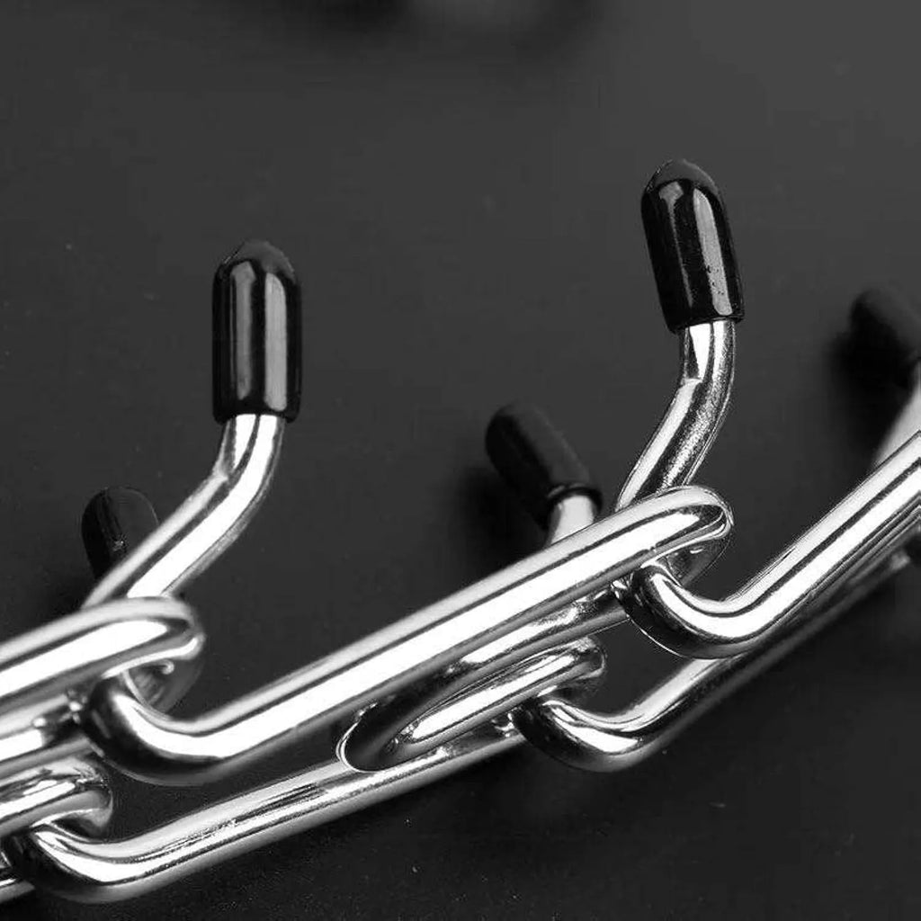 Stainless steel adjustable dog training collar with round head links and rubber tipped prongs