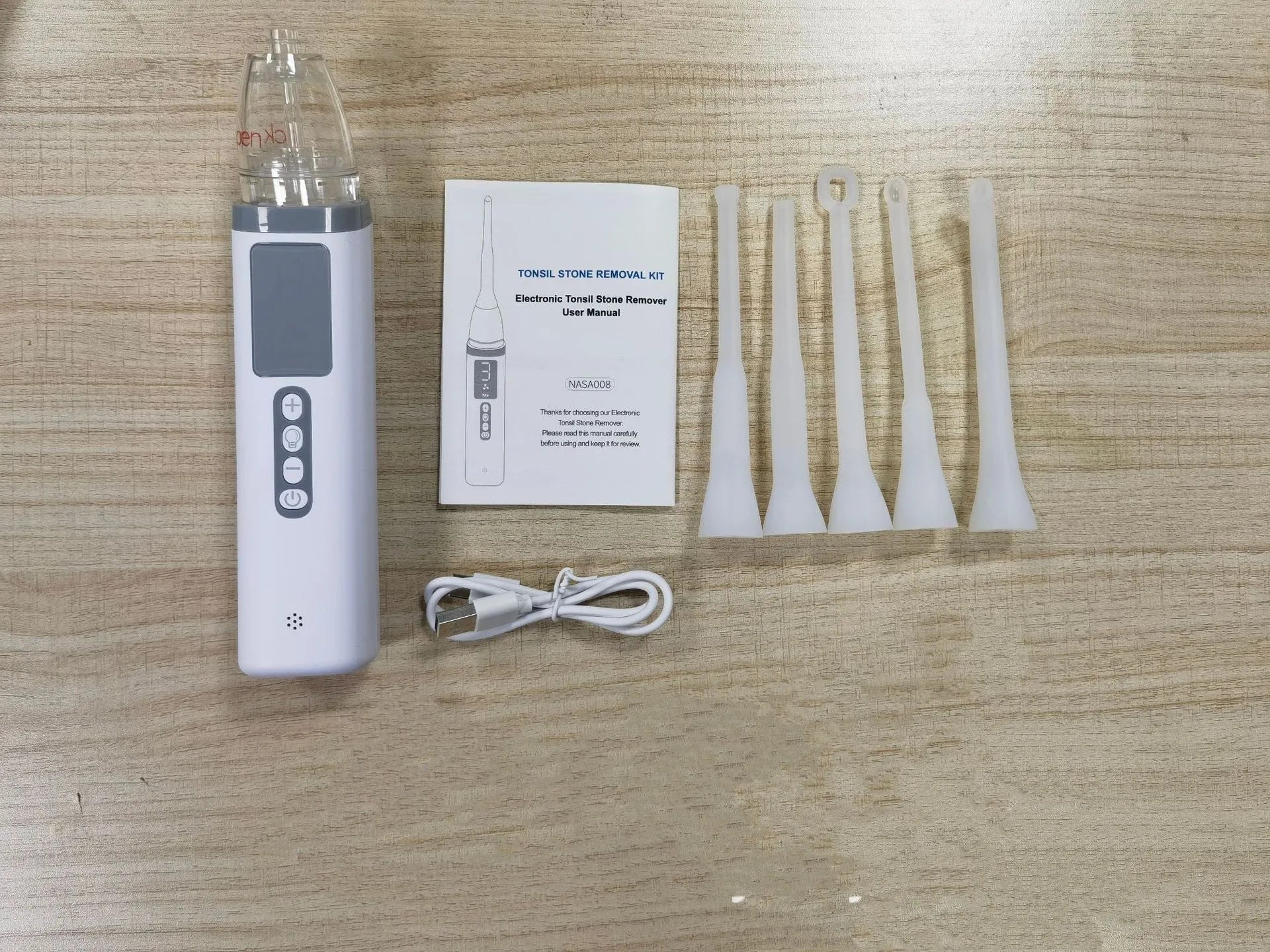 Milky white tonsil stone extractor oral cleaning tool kit for dental stone removal