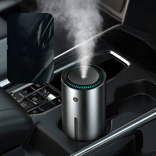 Black aluminum alloy car diffuser humidifier with USB connection removing 99.98% of dust and odours